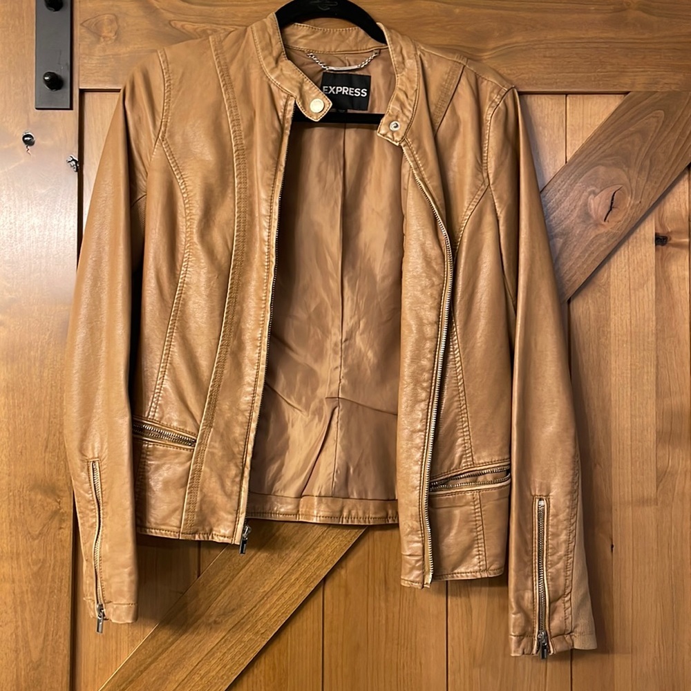 Express pleather jacket, size small, brown/tan